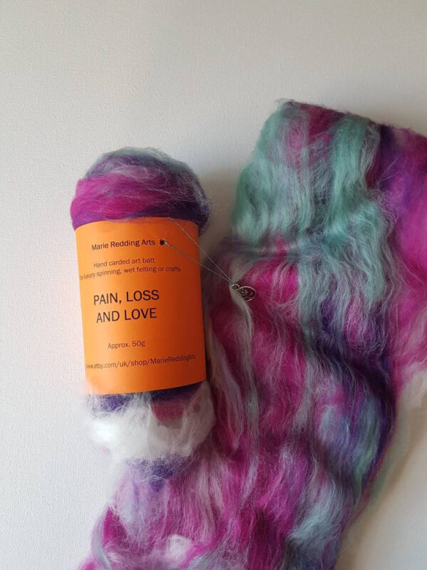 pink art batt 50g pain loss & love luxury spinning felting green white merino silk sea green hot pink purple white deep purple