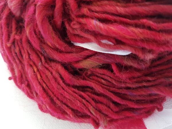 Handspun red art yarn soft merino silk 110g singles luxury knitting crochet scarlet poppy rose crimson bright red purple maroon cerise