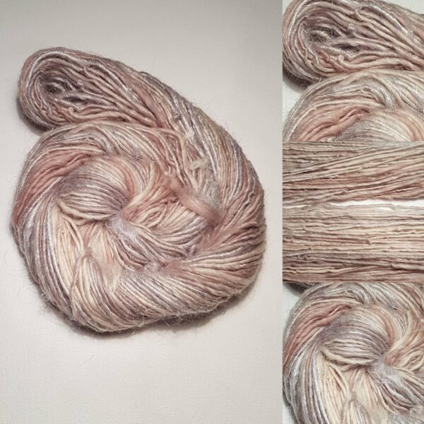 Handspun nude art yarn / merino / 50g / luxury knitting / pink / pastel / neutral / silver sparkle / silver sunrise / single ply / flesh