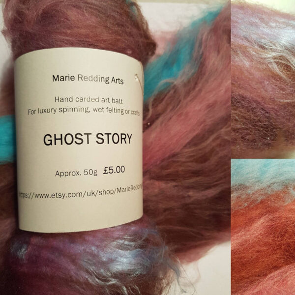 Lilac art batt 50g / Ghost Story The Fog / merino / silk / luxury spinning / felting / turquoise / pale pink/ brown / pale blue / nut brown