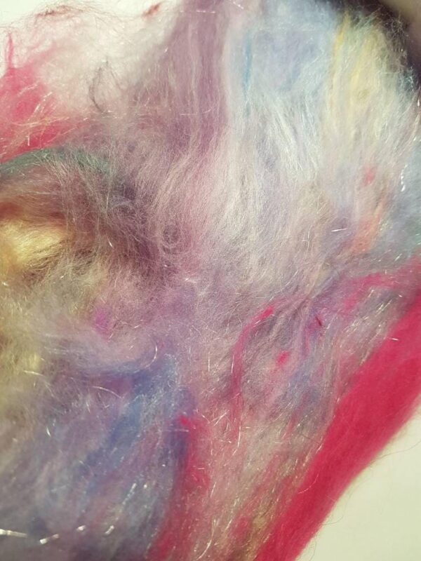 Pastel art batt 50g / Weatherman The Fog / merino / silk / luxury spinning / felting / silver / pale pink / cream silk / sparkle / lilac