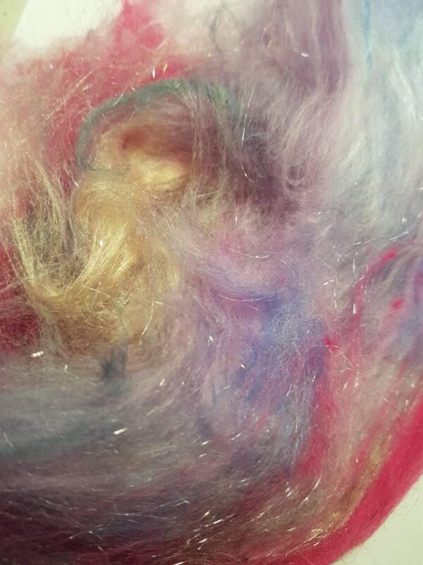 Pastel art batt 50g / Weatherman The Fog / merino / silk / luxury spinning / felting / silver / pale pink / cream silk / sparkle / lilac