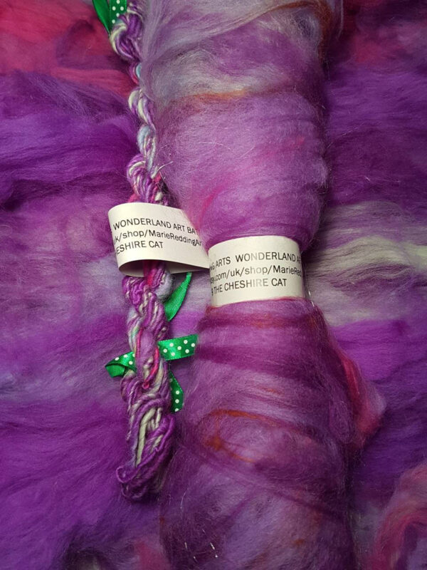 Wonderland Art Batt / 9. The Cheshire Cat / 50g / Merino / Silk / Purple / Cerise / Pink / Hyacinth / Thistle / Mauve / Spinning / Felting