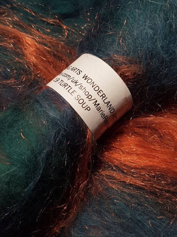 Wonderland Art Batt / 19. Turtle Soup / Green / Copper / Moss / Dark Green / Jade / Forest Leaf / 50g / Merino / Silk / Spinning / Felting