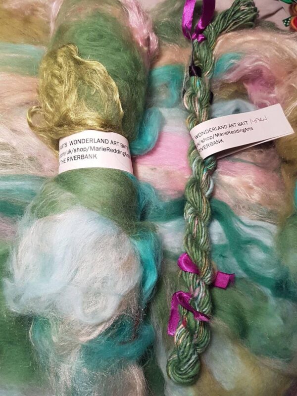 Wonderland Art Yarn / 24. The Riverbank / Green / Pink / Cream / Pastel / Rose / Olive / Moss / Jade / 50g / Merino / Knitting / Crochet