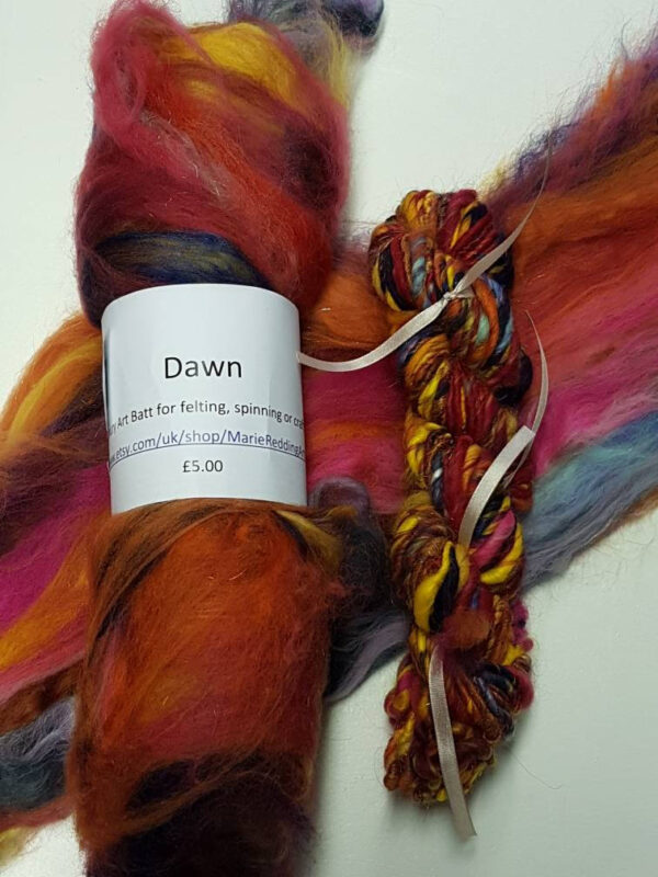 Narnia Art Yarn / Handspun / 19. Dawn / Sunrise Yarn / Pink / Orange / Blue / Yellow / Red / Single Ply / 110g / Knitting / Crochet Wabisabi