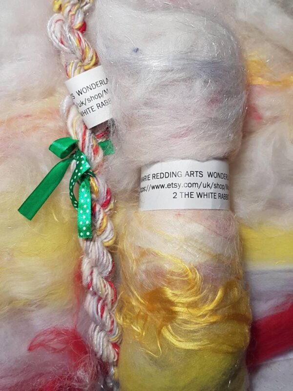 Wonderland Yarn / 2. The White Rabbit / 110g / White / Red / Yellow / Merino / Silk / Luxury Yarn / Single Ply / Luxury Knitting