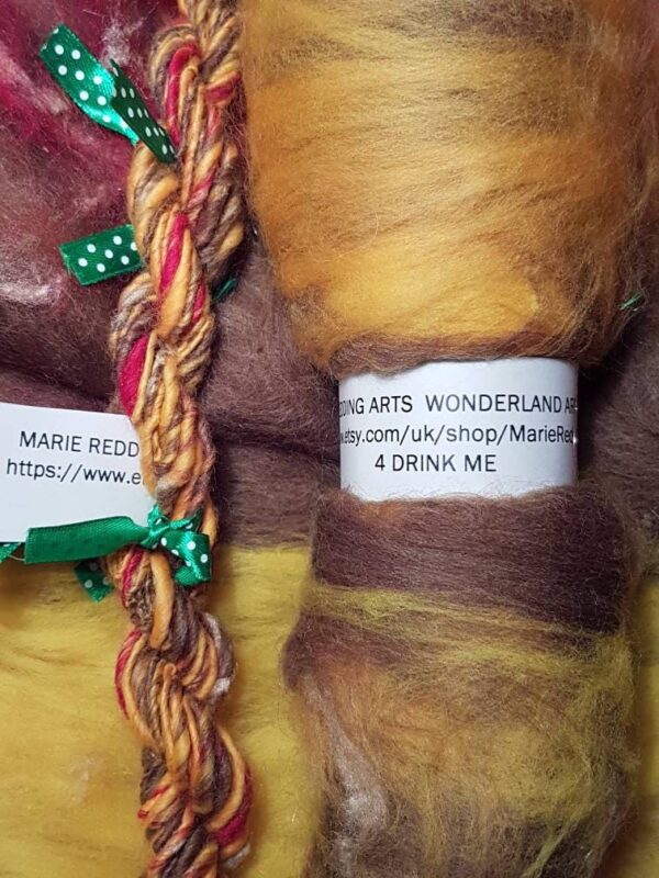 Wonderland Art Yarn / 4. Drink Me / 110g / Brown / Yellow / Red / Biscuit / Coffee / Merino / Handspun Yarn / Luxury Knitting / Crochet