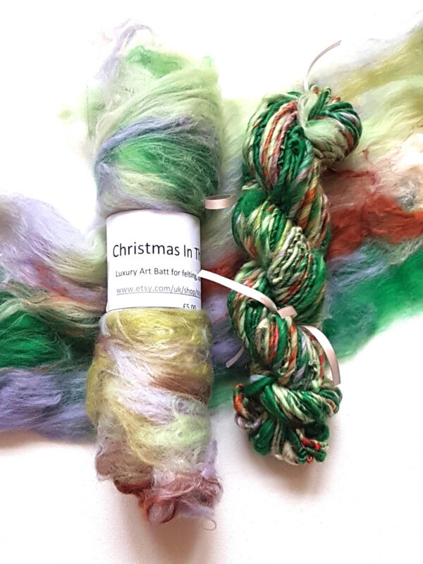 Narnia Art Yarn / Handspun / 11 Christmas In The Wood / Green / Lilac / Red / Copper / Jade / Single Ply / 50g / Knitting / Crochet Wabisabi