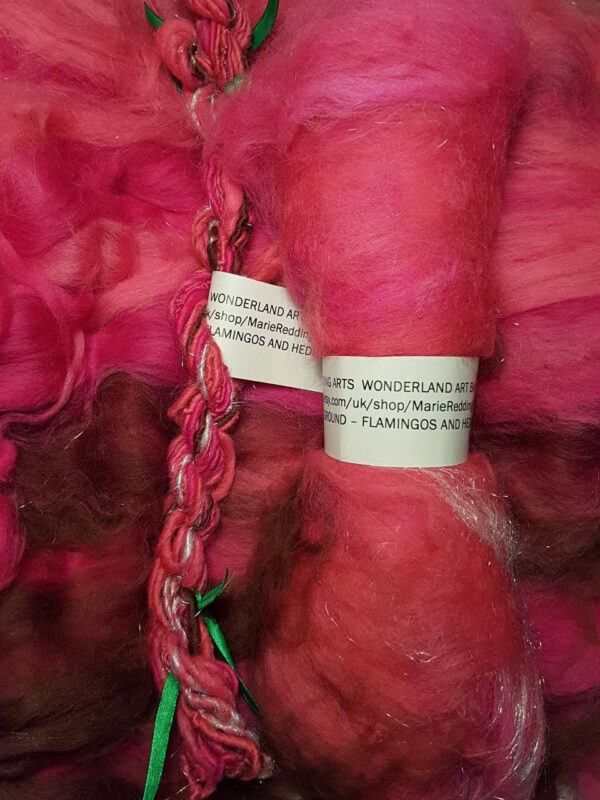 Wonderland Art Batt / 15. Flamingos And Hedgehogs / 50g / Pink / Brown / Fuchsia / Hazelnut / Cerise / Merino / Silk / Spinning / Felting