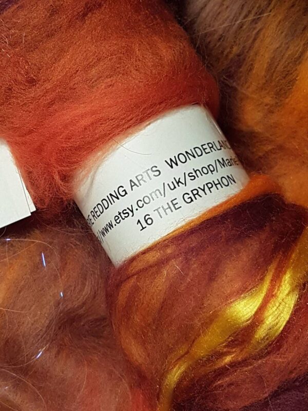 Wonderland Art Batt / 16. The Gryphon / Caramel / Brown / Burgundy / Cream / Gold / Coffee / Nut / 50g / Merino / Silk / Spinning / Felting