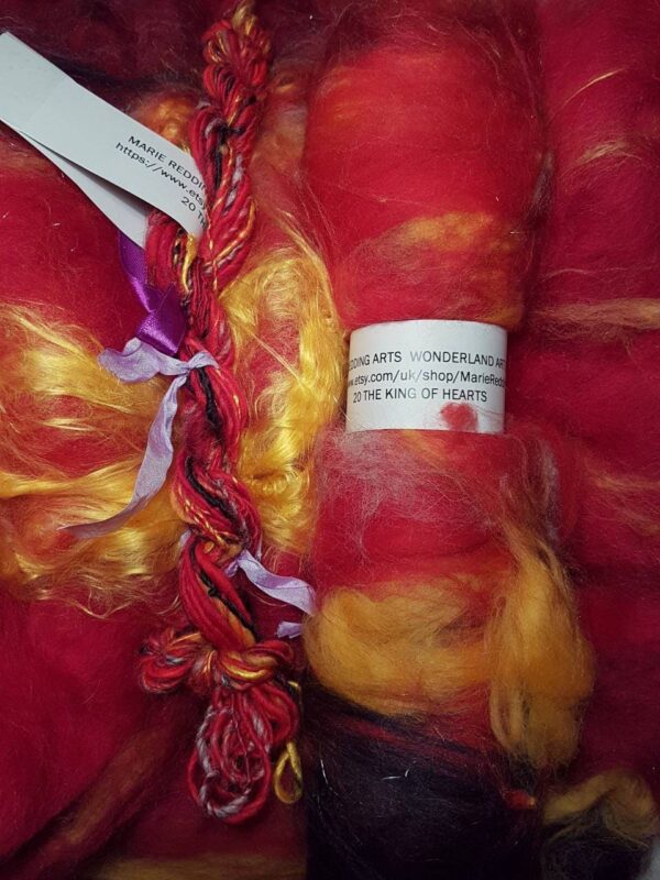 Wonderland Art Yarn / 20. The King Of Hearts / Red / Gold / Crimson / Scarlet / Yellow / Black / 50g / Merino / Silk / Knitting / Crochet