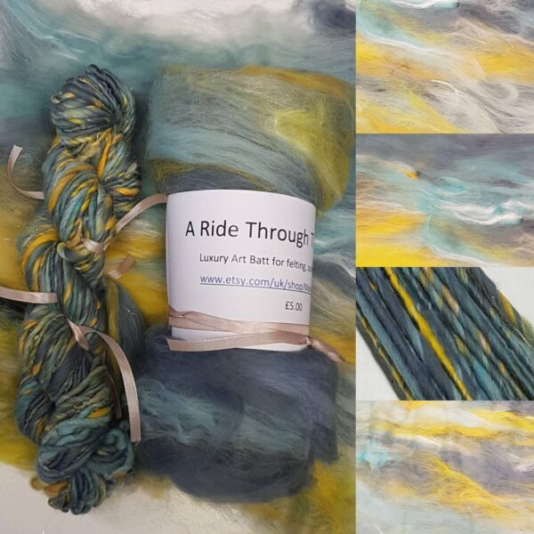 Narnia Art Batt / 20 A Ride Through The Wood / Blue / Yellow / 50g / Merino / Felting Batt / Spinning Fibre / Felting Fibre / Fibre Batt