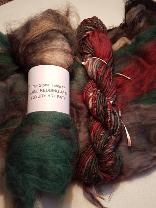 Narnia Art Batt / Handcarded Batt / 17 The Stone Table / Burgundy / Brown / Green / White / Earth / 50g / Felting Fibre / Spinning Fiber