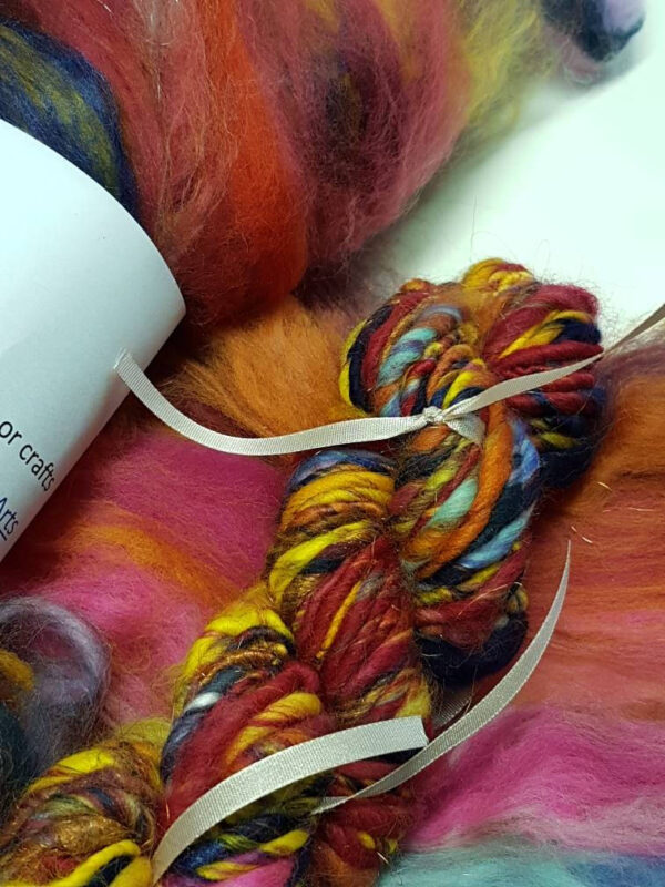 Narnia Art Yarn / Handspun / 19. Dawn / Sunrise Yarn / Pink / Orange / Blue / Yellow / Red / Single Ply / 110g / Knitting / Crochet Wabisabi