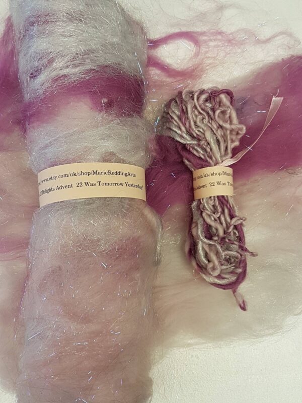 Handspun Purple Art Yarn / Box Of Delights / 22 Was Tomorrow Yesterday? / Pink / White / Silver / 50g / Luxury Knitting / Luxury Crochet