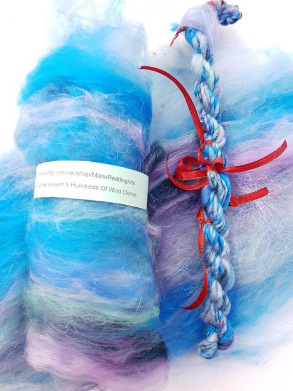 Handspun Blue Art Yarn / 9 Hundreds Of Wind Chimes / Lilac / Mauve / White / Cobalt / Sky / Rain / Sea / 110g / Luxury Knitting / Crochet