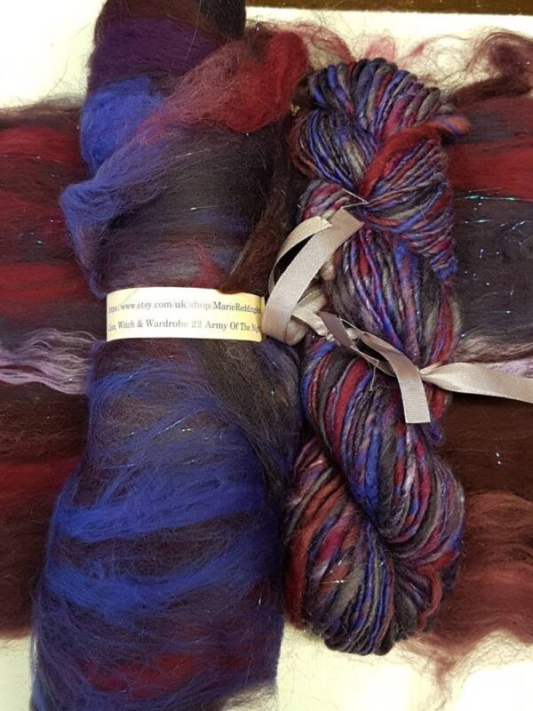 Narnia Art Yarn / Handspun Yarn / 22 Army Of The Night / Purple / Black / Maroon / Blue / Single Ply / 50g / Knitting / Luxury Crochet