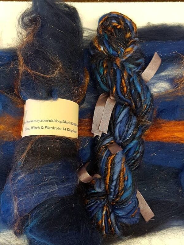 Narnia Art Yarn / Handspun Yarn / 14 The Kingfisher / Blue / Copper / Orange / Cobalt / Royal Blue / Single Ply / 110g / Knitting / Crochet