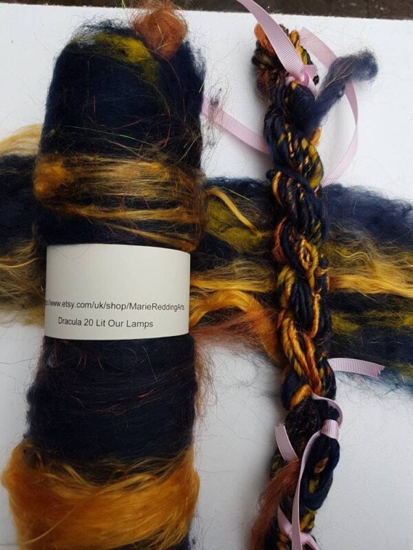 Dracula Navy Art Yarn / 20 Lit Our Lamps / Midnight / Gold / Yellow / Night Sky / Lantern / Candlelight / Gothic / 50g / Knitting / Crochet