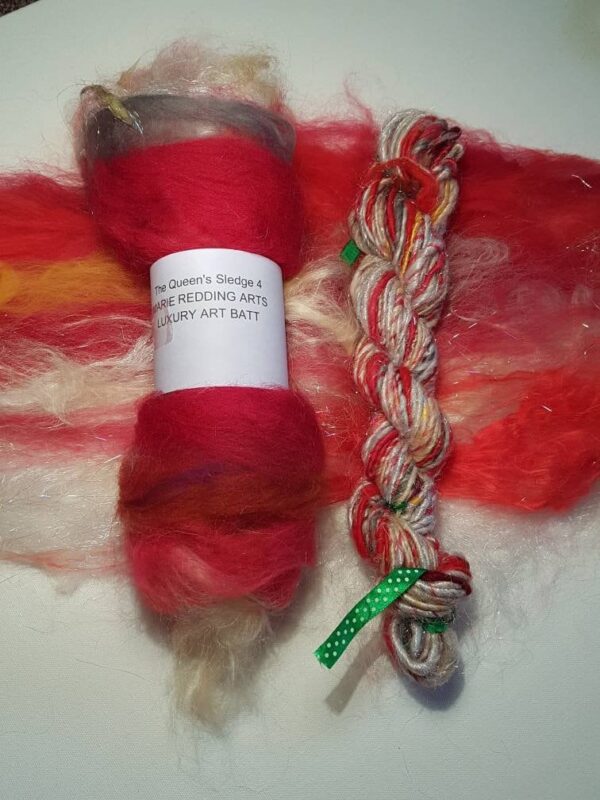 Narnia Art Yarn / Handspun Yarn / 4 The Queen's Sledge / Red / Scarlet / Gold / White / Silver / 50g / Luxury Knitting / Luxury Crochet