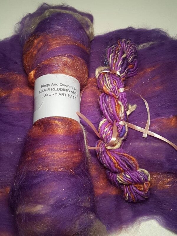 Narnia Art Batt / Handcarded Batt / 24 Kings And Queens / Purple / Copper / Royal Purple / White / 50g / Luxury Spinning / Luxury Felting