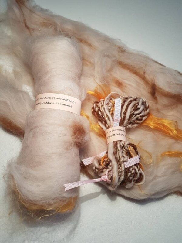 Handspun White Art Yarn / Box Of Delights / 21 Marooned / Gold / Brown / Cream / Yellow / Hazelnut / 50g / Luxury Knitting / Luxury Crochet