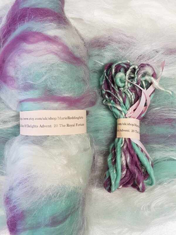 Handspun White Art Yarn / Box Of Delights / 20 The Royal Fortune / Mint / Purple / Silver / Lilac / 110g / Luxury Knitting / Luxury Crochet