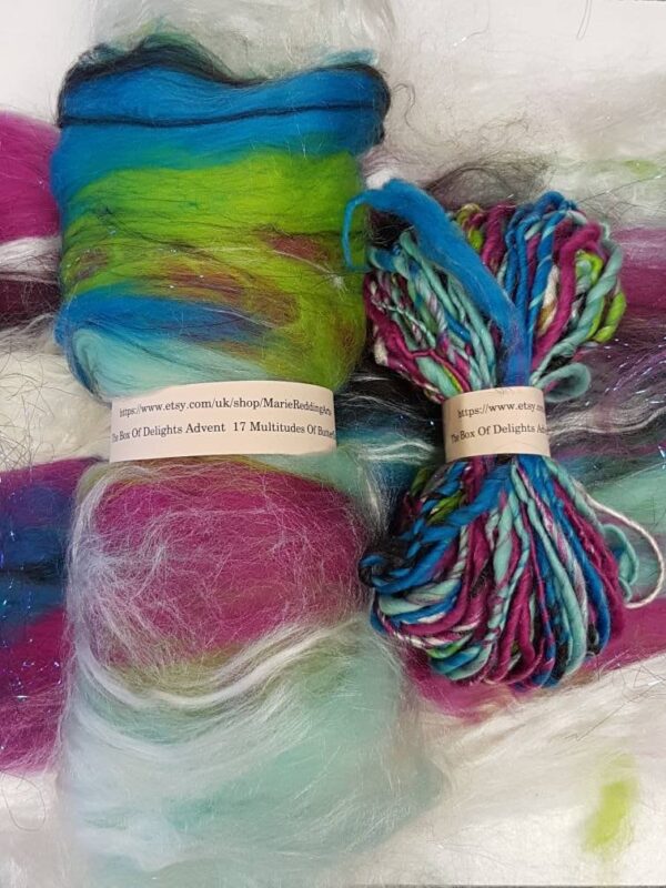 Handspun Rainbow Art Yarn / Box Of Delights / 17 Multitudes Of Butterflies / Pink / White / Blue / 110g / Luxury Knitting / Luxury Crochet