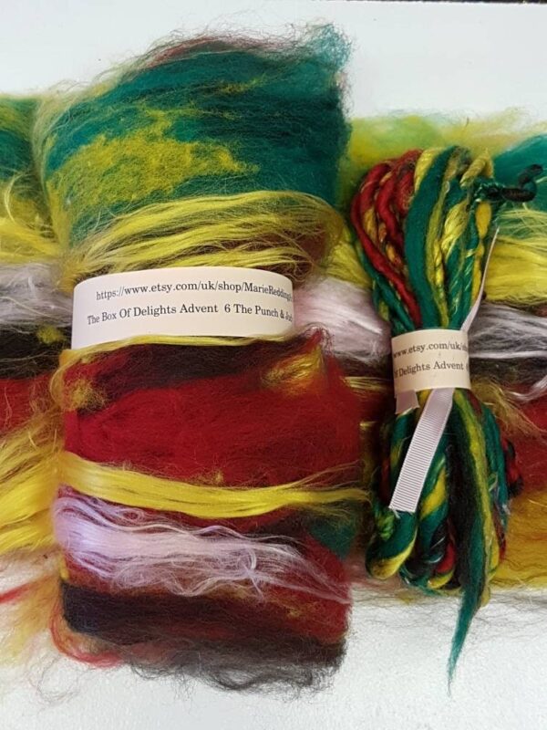 Handspun Red Art Yarn / Box Of Delights / 6 The Punch And Judy Man / Yellow / Green / Pink / Poppy / 50g / Luxury Knitting / Luxury Crochet