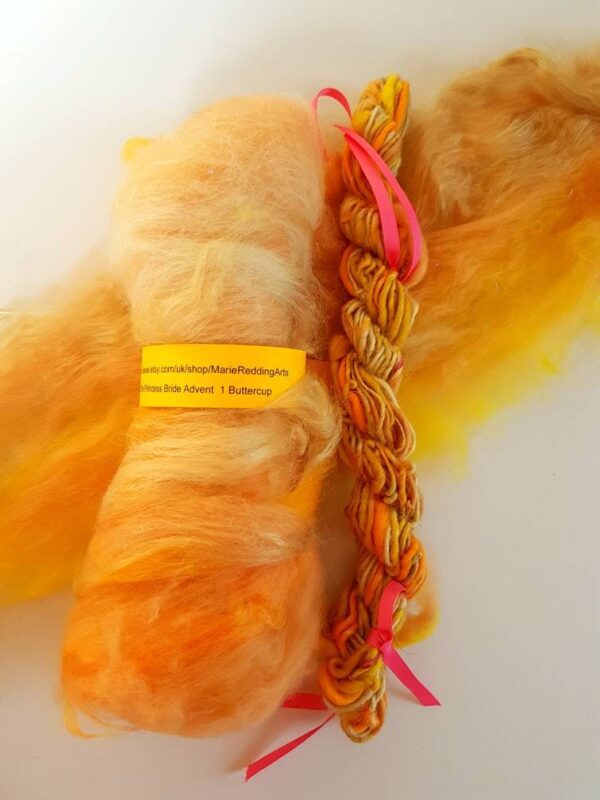 Handcarded Yellow Art Batt / 1 Buttercup / 50g / Cream / Gold / Sand / Peach / Sunshine / Landscape / Floral / Spinning Fibre /Felting Fiber