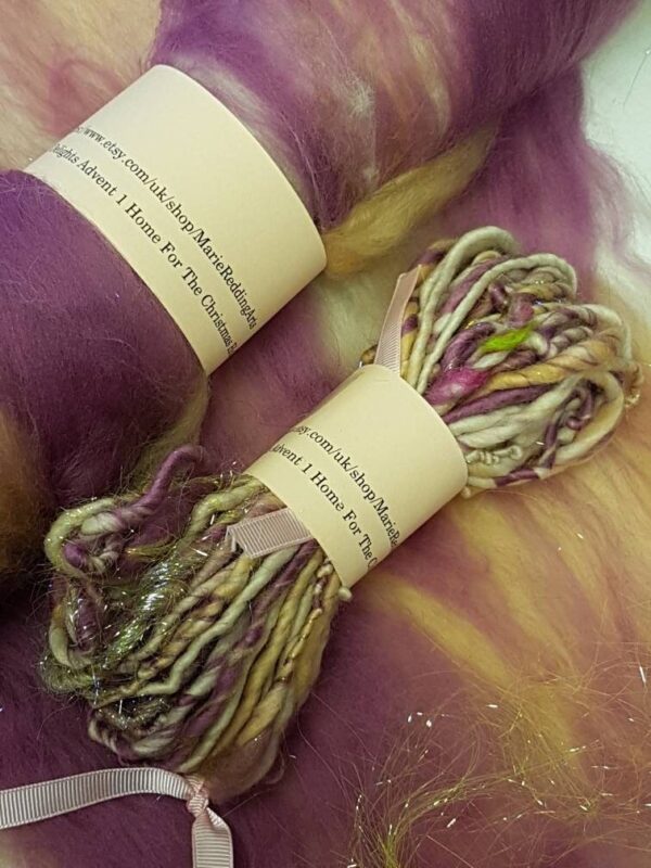 Handcarded Purple Batt / 1 Home For The Christmas Holidays / Pink / Silver / Cream / Turkish Delight / 50g / Spinning Fibre / Felting Fiber