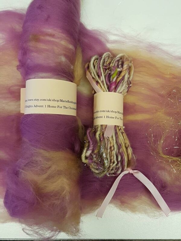 Handcarded Purple Batt / 1 Home For The Christmas Holidays / Pink / Silver / Cream / Turkish Delight / 50g / Spinning Fibre / Felting Fiber