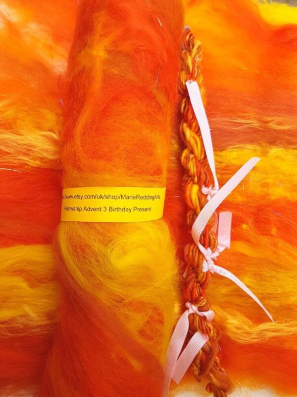 Orange Art Batt / 3 Birthday Present / Gold / Yellow / Firework / Dragon / Volcano / Lava / Flames / 50g / Spinning Fibre / Felting Fiber