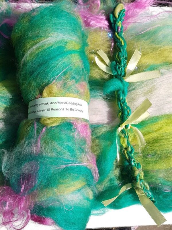 Handspun Green Art Yarn / 10 Reasons To Be Cheery / Emerald / Pink / Cream / Jewel Tones / Grass / Leaf / 50g / Luxury Knitting / Crochet