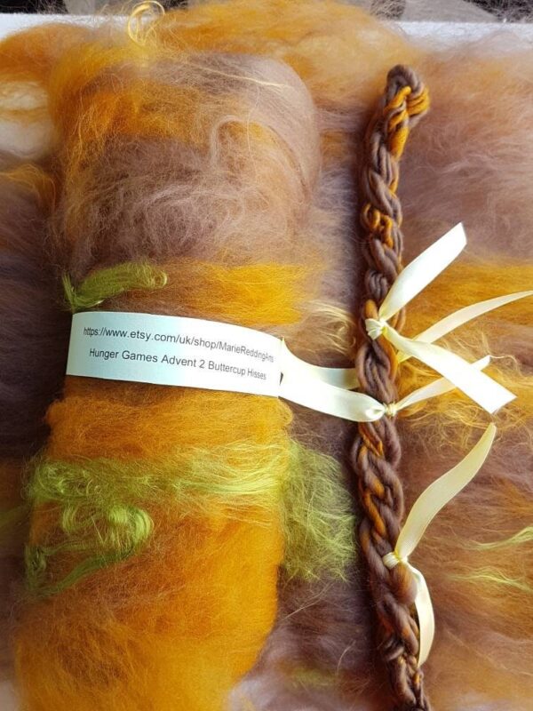 Handcarded Brown Art Batt / 2 Buttercup Hisses / Ginger Cat / Yellow / Beige / Gold / Green / Nut / 50g / Spinning Fibre / Felting Fiber