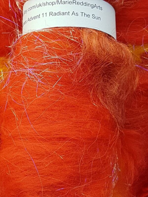 Handcarded Orange Batt / 11 Radiant As The Sun / Red / Gold / Vibrant / Sunshine / Tangerine / Yellow / 50g / Spinning Fibre / Felting Fiber