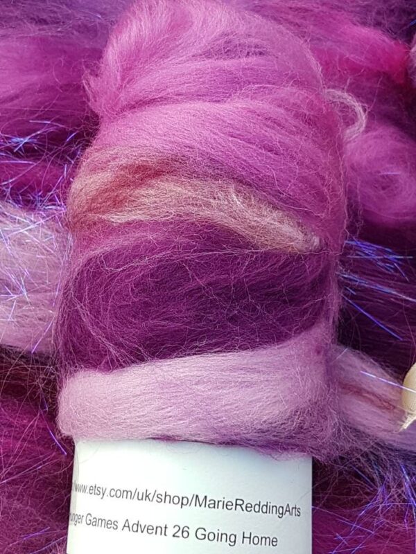 Handcarded Purple Batt / 26 Going Home / White / Pink / Blue / Silver / Pastel / Floral / Mountains / 50g / Spinning Fibre / Felting Fiber