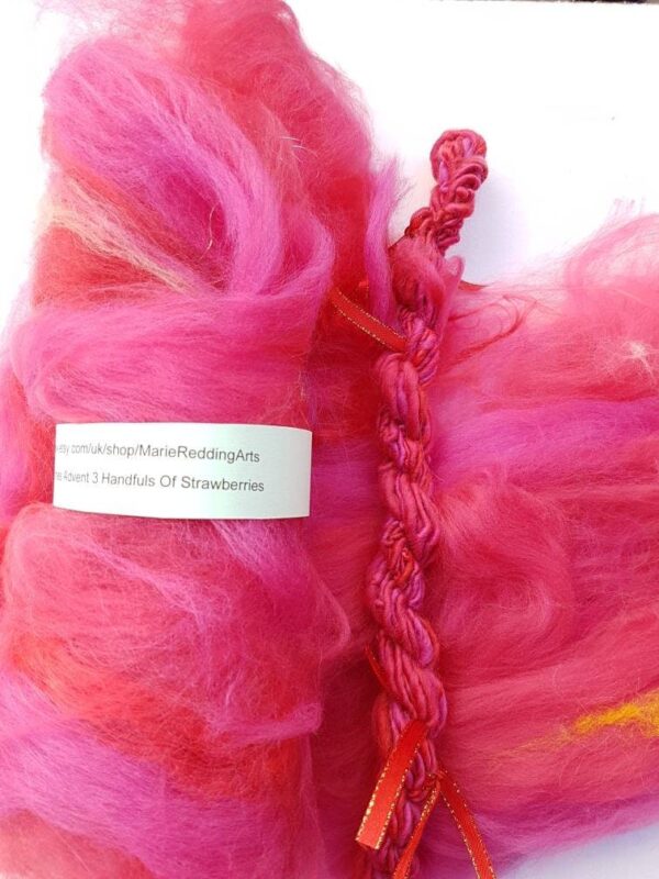 Handspun Pink Art Yarn / 3 Handfuls Of Strawberries / Vibrant Pink / Floral / Cerise / Pig / Rose / Peony / 50g / Luxury Knitting / Crochet