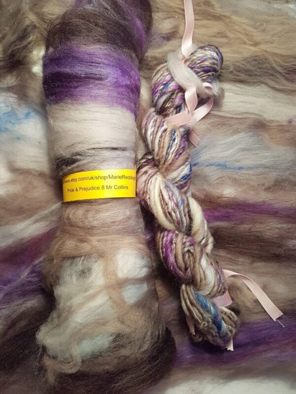 Pride & Prejudice White Handspun Yarn / 8 Mr Collins / 50g / Lilac / Brown / Purple / Coffee / Cream / Jane Austen / Knitting / Crochet