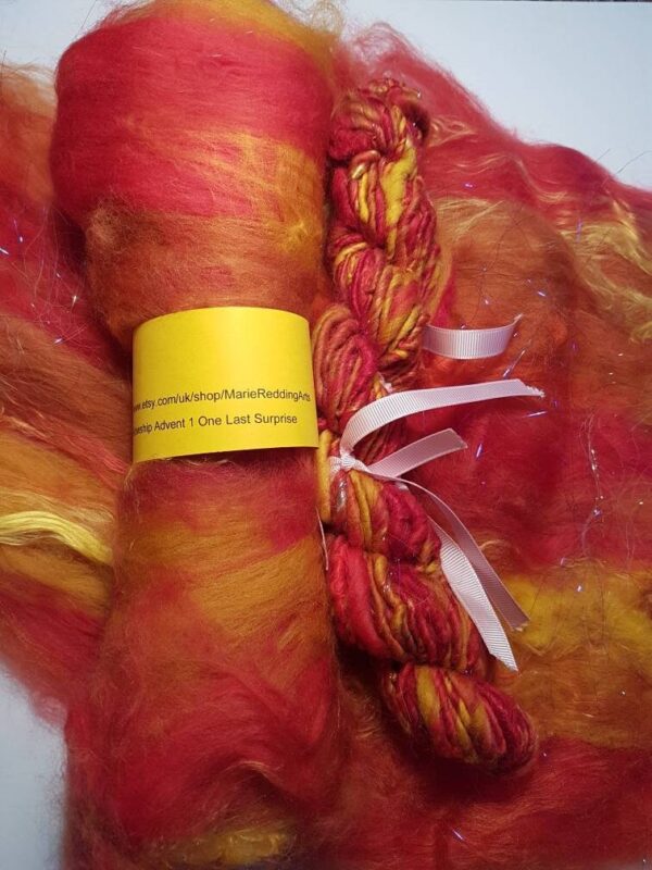 Red Handcarded Batt / 1 One Last Surprise / 50g / Flames / Orange / Firework / Phoenix / Sunset / Sunrise / Fire / Dragon / Spinning Felting