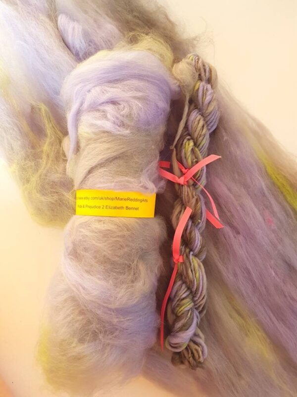 Pride & Prejudice Lilac Art Batt / 2 Elizabeth Bennet / 50g / Cream / Green / Mint / White / Flesh / Jane Austen / Spinning Fibre / Felting