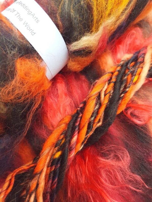 Fire Handspun Yarn / 20 The Deep Places Of The World / 110g / Red / Orange / Black / Gold / Flames / Dragon / Sunset / Knitting / Crochet