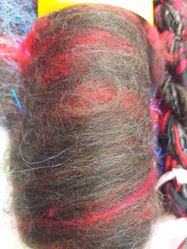 Black Art Batt / 16 Deep They Delved / 50g / Red / Crimson / Silver / Balrog / Gothic / Fire / Darkness / Spinning Fibre / Felting Fiber