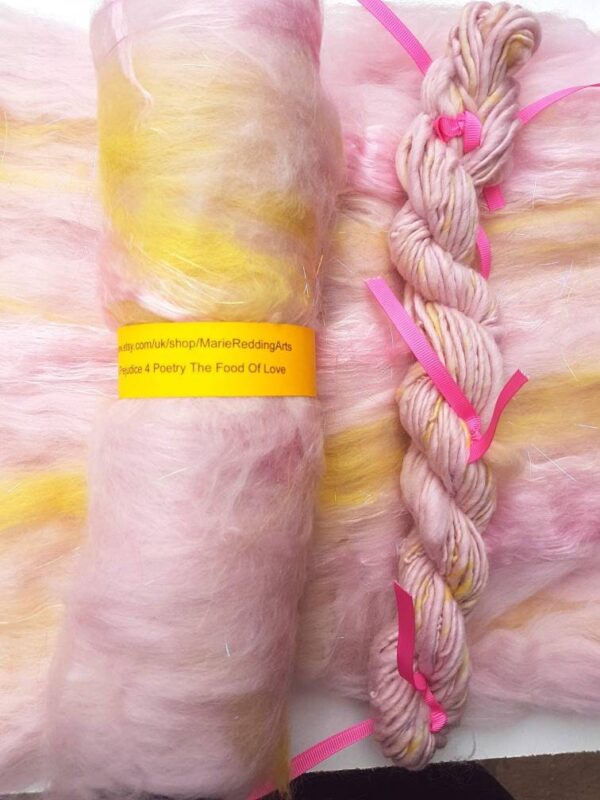 Pride & Prejudice Pink Handspun / 4 Poetry The Food Of Love / Pastel / Pink / Yellow / Rose / 50g / Jane Austen / Thick Thin / Art Yarn