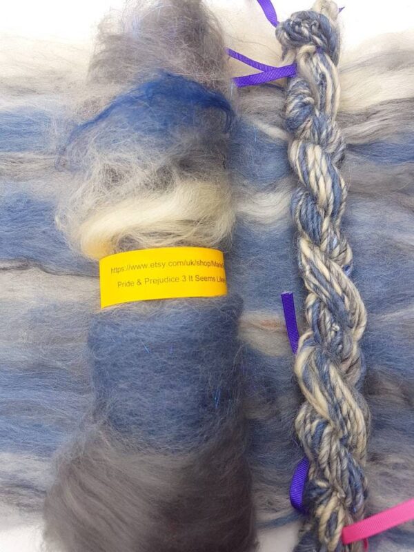 Pride & Prejudice Grey Batt / 3 It Seems Likely To Rain / 50g / White / Raincloud / Stormy Sky / Thunder / Jane Austen / Spinning / Felting