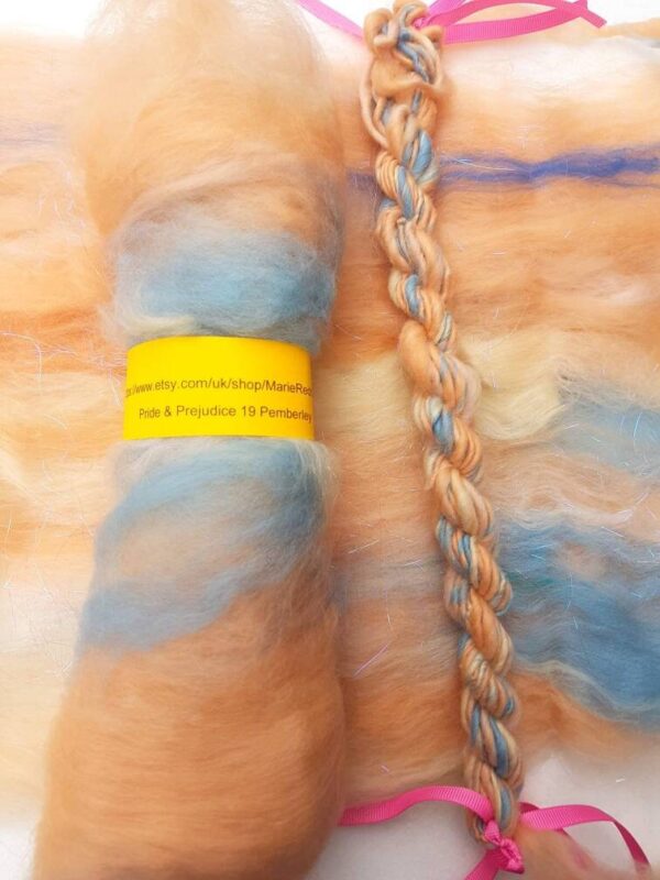 Pride & Prejudice Beige Handspun / 19 Pemberley / 50g / Peach / Cream / Blue / Pastel / Landscape / Jane Austen / Knitting / Crochet