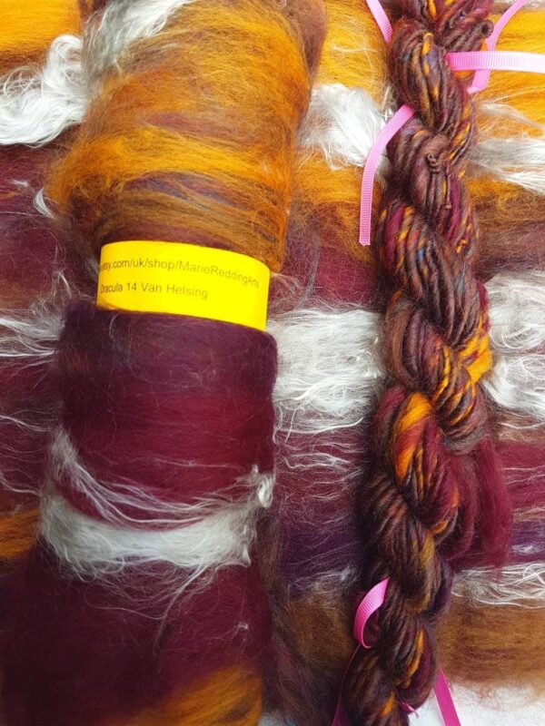 Dracula Burgundy Art Batt / 14 Van Helsing / 50g / Silver / Copper / Dark Brown / Orange / Redhead / Gothic / Vampire / Felting / Spinning