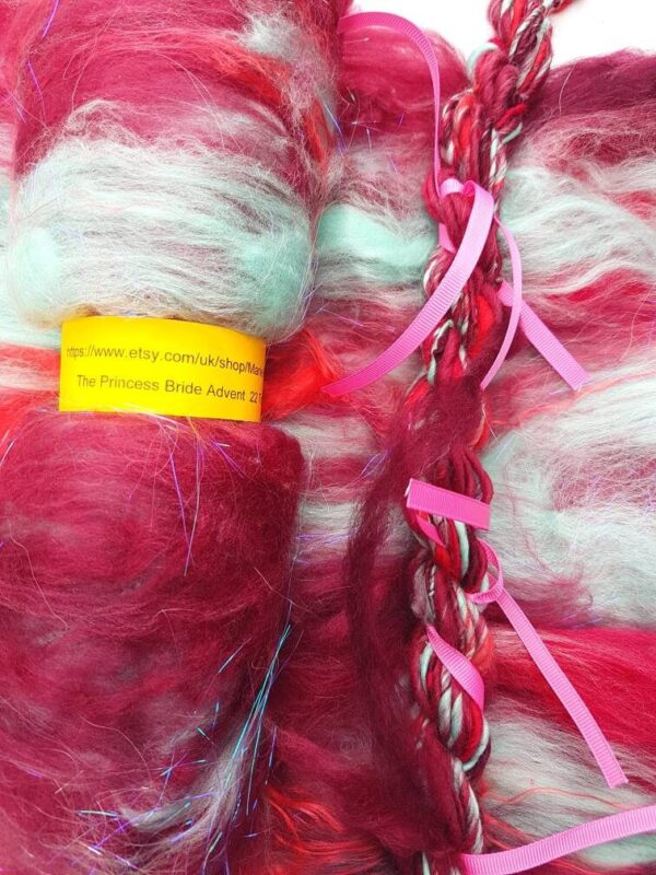 Handspun Scarlet Art Yarn / 22 True Love / 110g / Red / White / Mint / Cream / Romance / Valentine / Vibrant / Roses / Knitting / Crochet