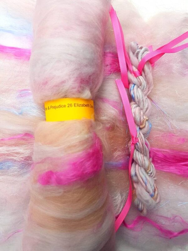 Pride & Prejudice Pink Art Batt / 26 Elizabeth Darcy / 50g / White / Candy Floss / Pastel Rainbow / Jane Austen / Spinning / Wet Felting